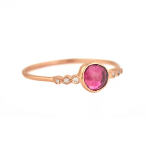 Central Pink Tourmaline & Tube Diamonds Ring