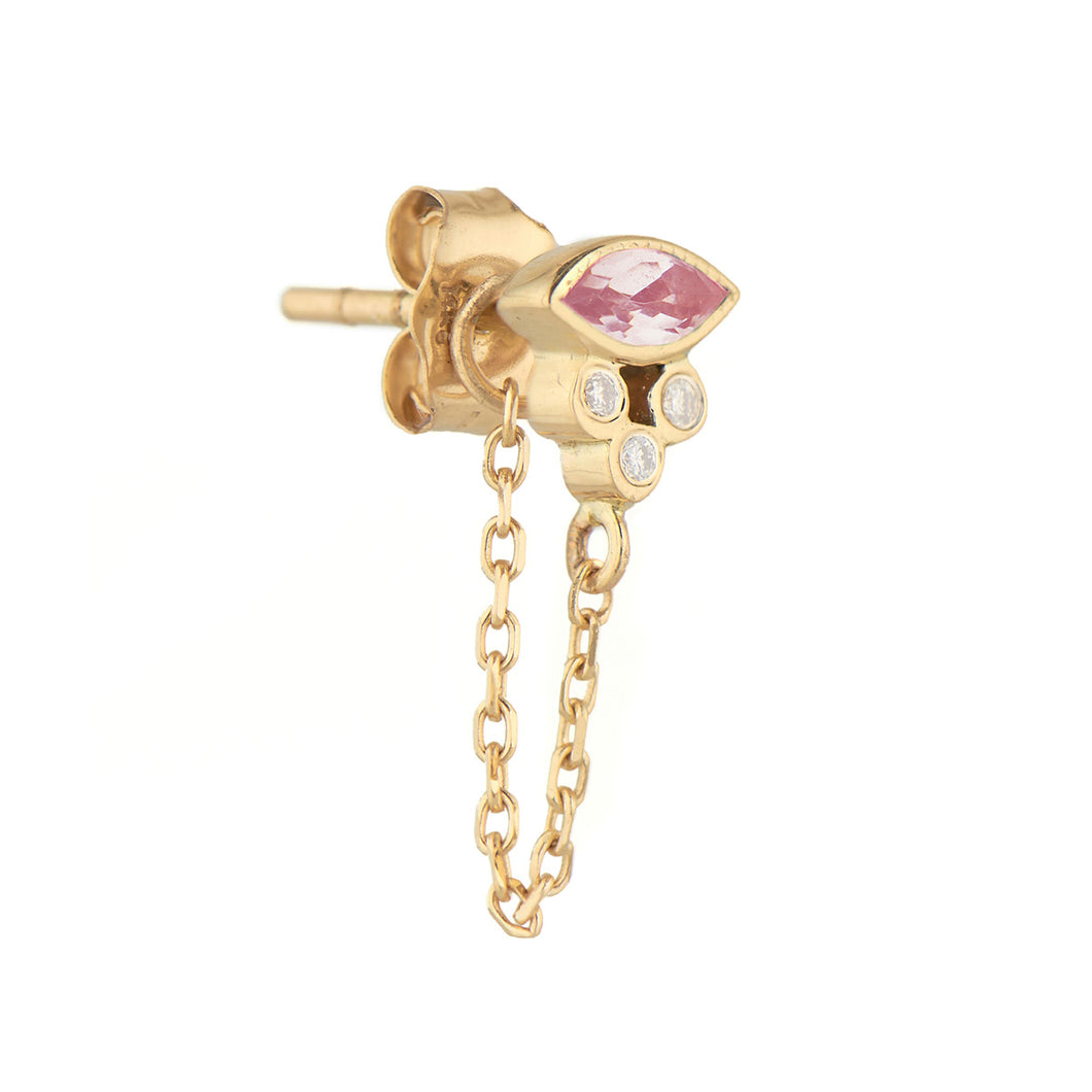 Pink Tourmaline & Tubes Diamonds Single Chain Earring