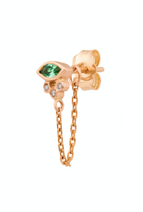 Marquise Emerald and tubes diamonds single chain earring