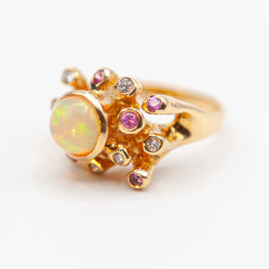 Large Sea Anemone Jelly Opal Diamond Pink Sapphire Ring